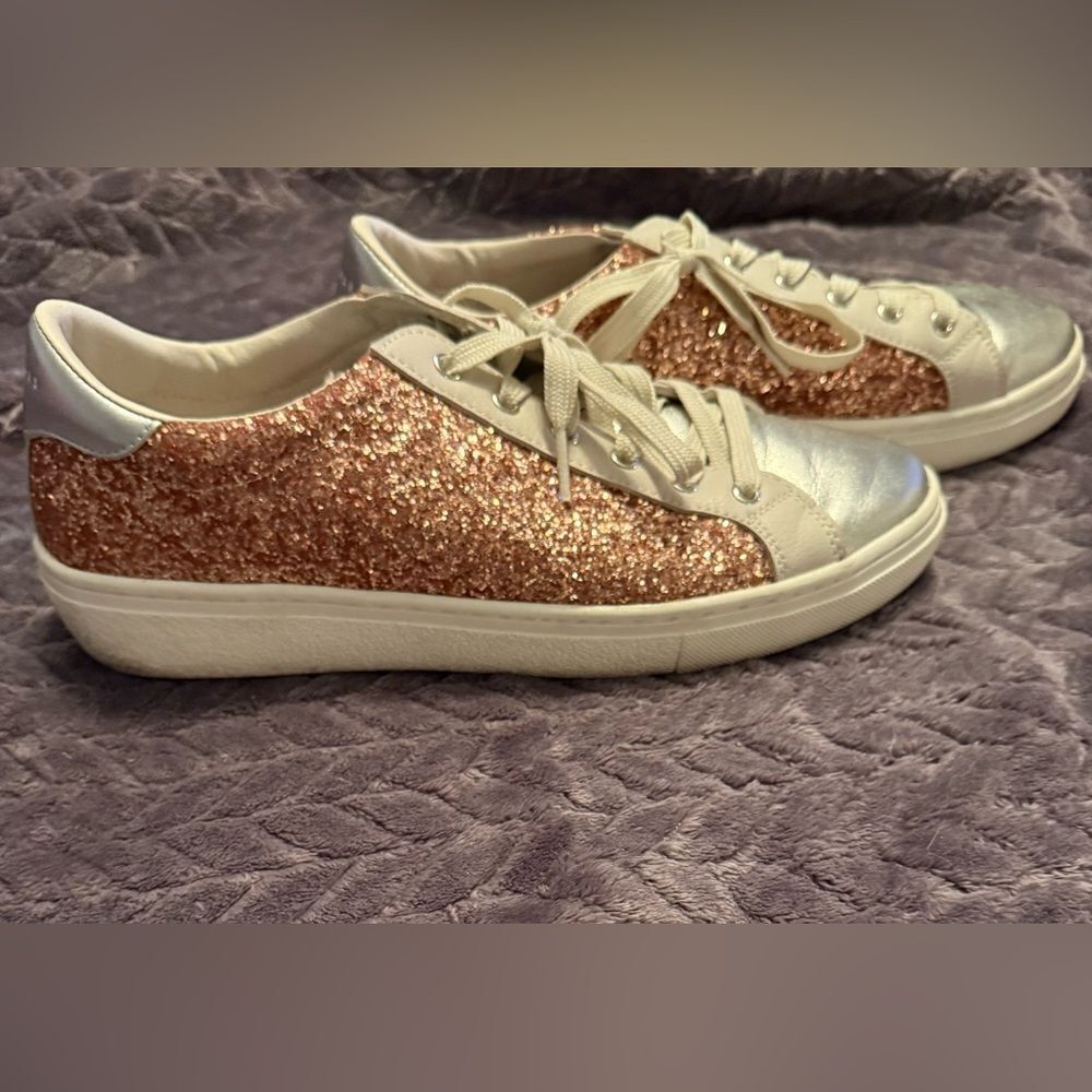 Skechers Rose Gold Glitter and Silver Sneakers